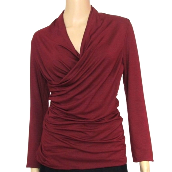 OJAY Berry Purple Winter Office Long Sleeve Draped Wrap Top - Picture 7 of 7